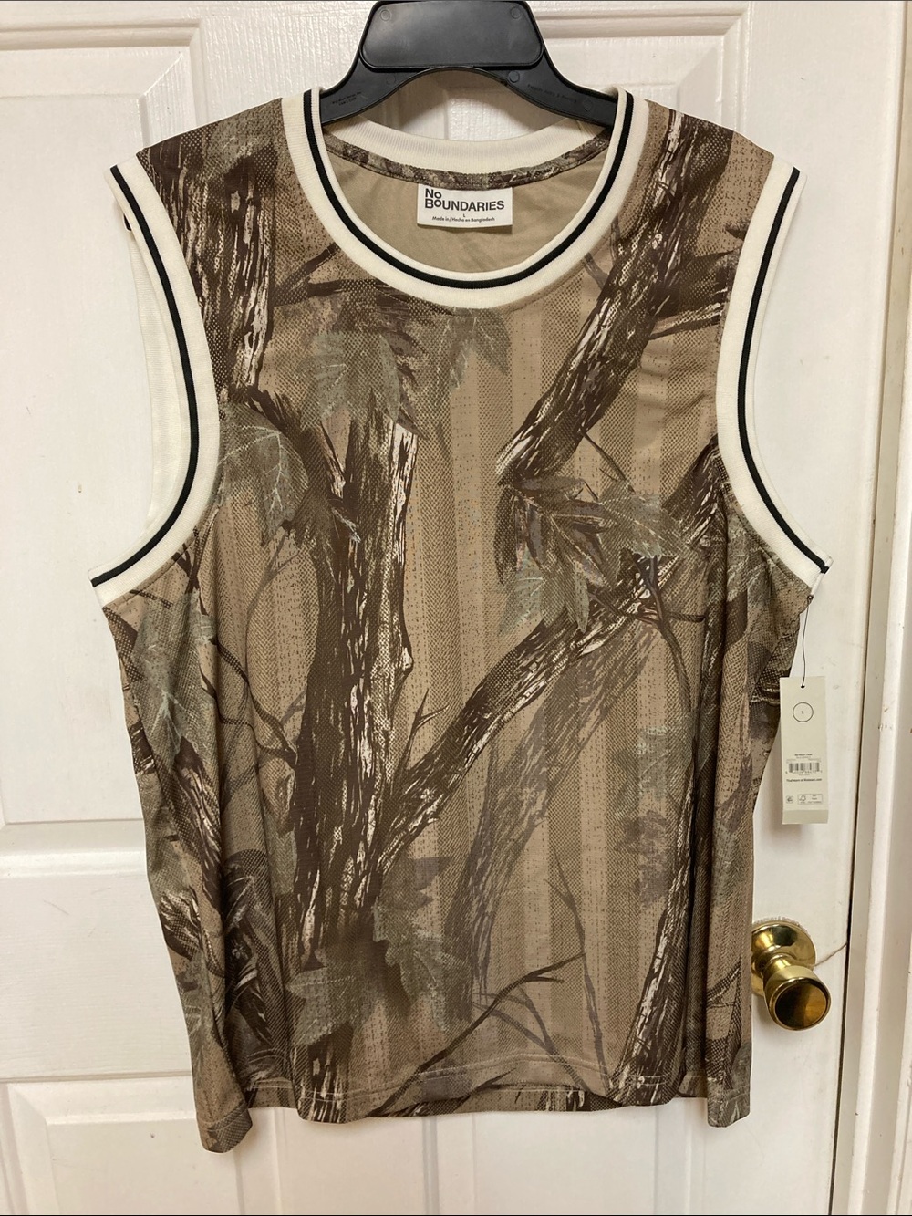 No Boundaries Sleeveless Camo Tank Top in Brown and Cream